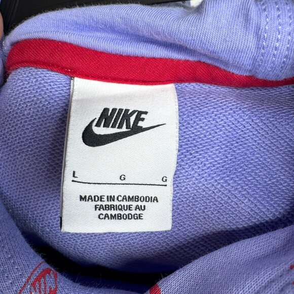 Nike Youth Size Large Purple Hoodie With Red Logo Print & Front Kangaroo Pocket - Picture 4 of 11